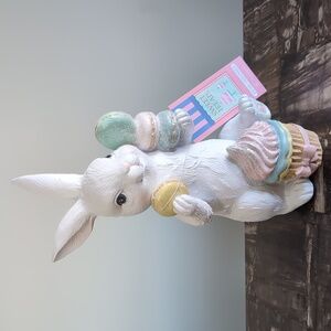 Sweet Treats Adorable Spring Bunny with Cupcake and Macarons Detail 🧁